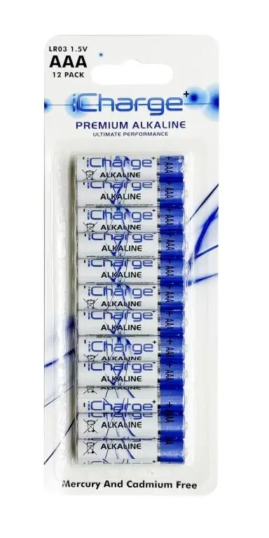 12PK iCharge Premium Alkaline AAA Batteries