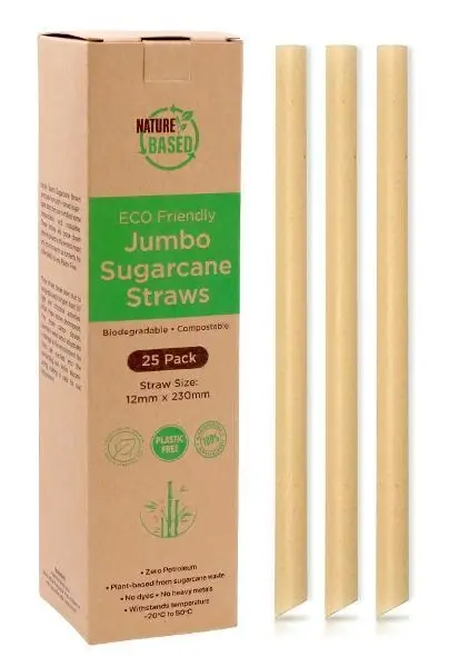25PK Jumbo Series 100% Biodegradable Sugarcane Straws