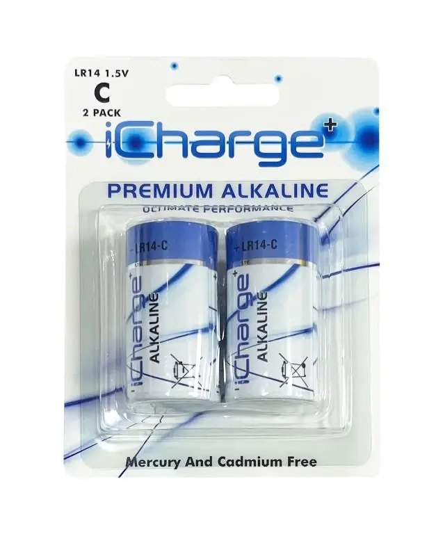 2PK iCharge Premium Alkaline C Size Batteries