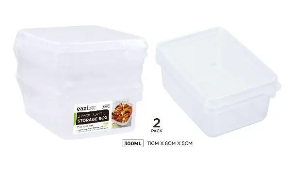 2PK Plastic Containers W/ Lids – 300ML