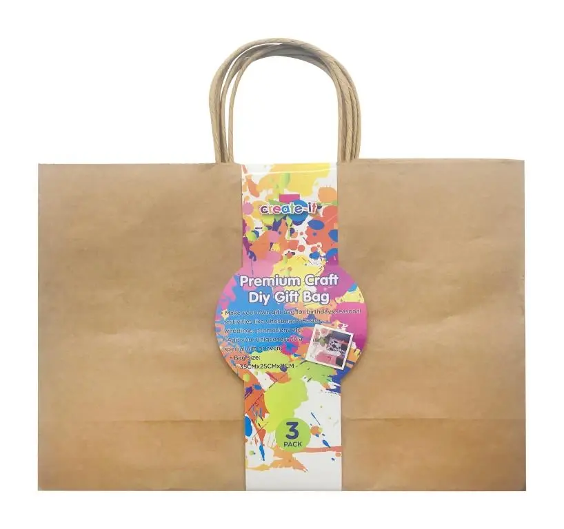 3PK DIY Brown Gift Bags – 35cm x 25cm x 5cm