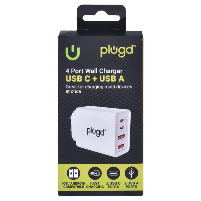 4 Port Wall Charger USB C+USB A