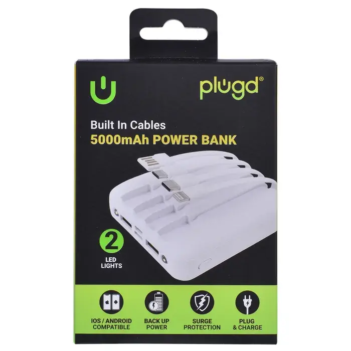 5000mAh Power Bank Built-In Cables
