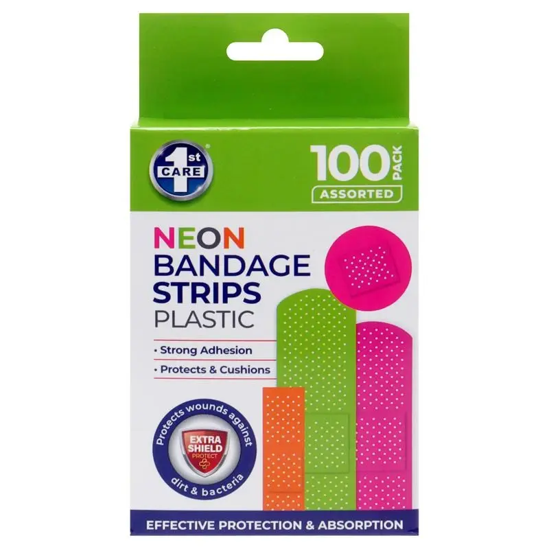 Bandage Strips Neon Assorted Sizes 100pk – Plastic (PE)