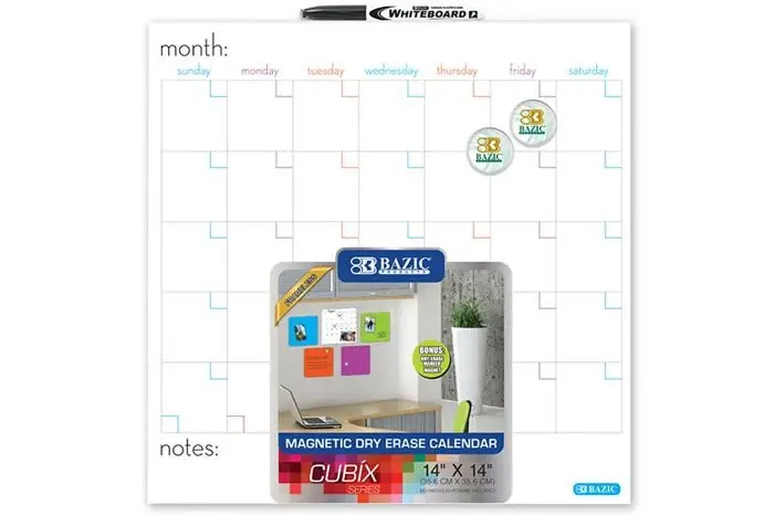 BAZIC Magnetic Dry Erase Calendar Tile – 35.6 x 35.6cm