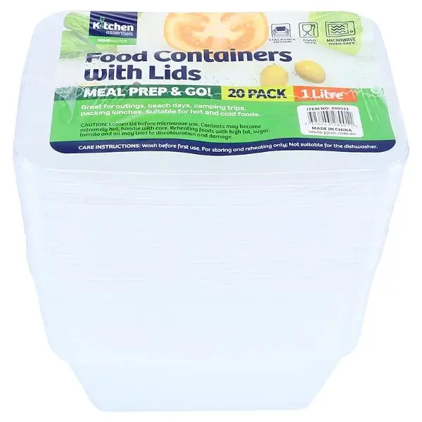 Container Takeaway Food Container with Lid 1000mL 20pk