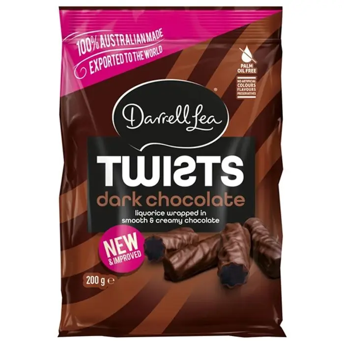 Darrell Lea Twists Dark Chocolate Liquorice 200g