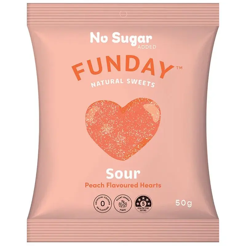 Funday Sour Peach Flavoured Gummy Hearts 50g