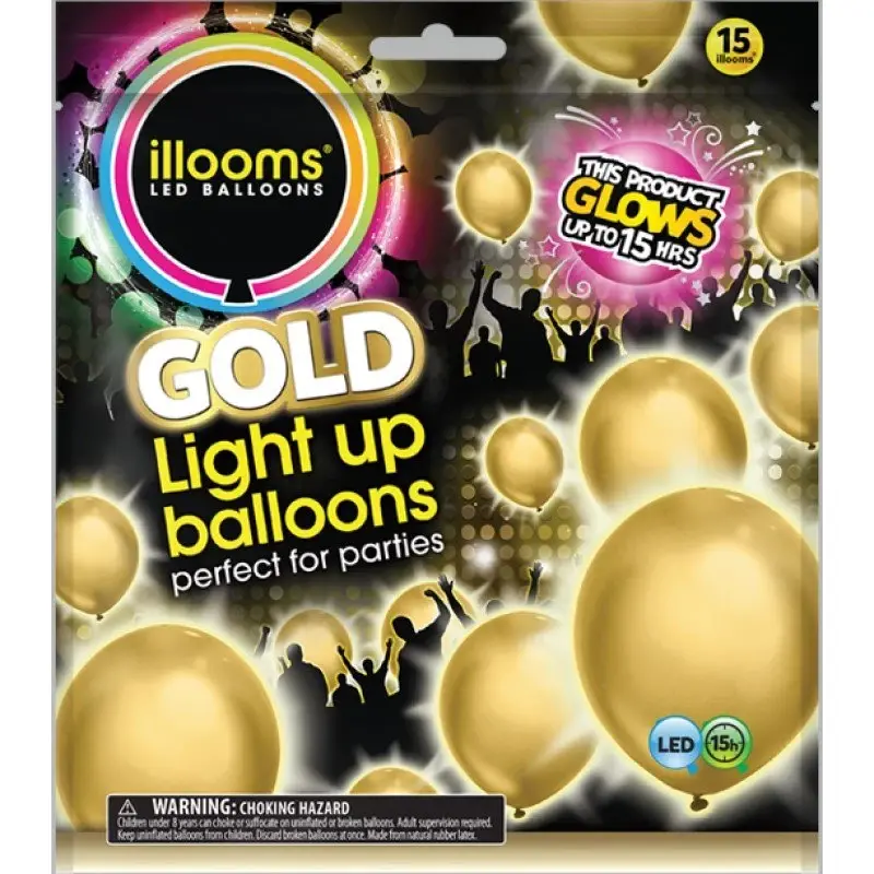illooms Light-Up LED Balloon 15 Pack – Gold