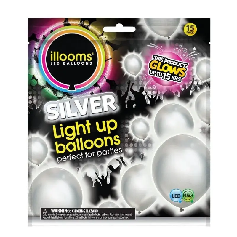 illooms Light-Up LED Balloon 15 Pack – Silver
