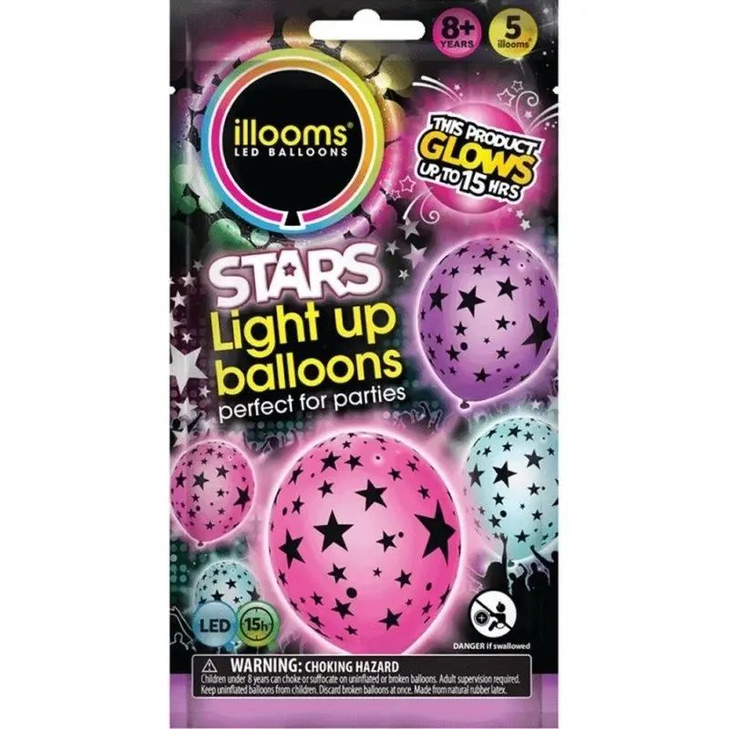 illooms Light-Up LED Balloon 5 Pack – Stars
