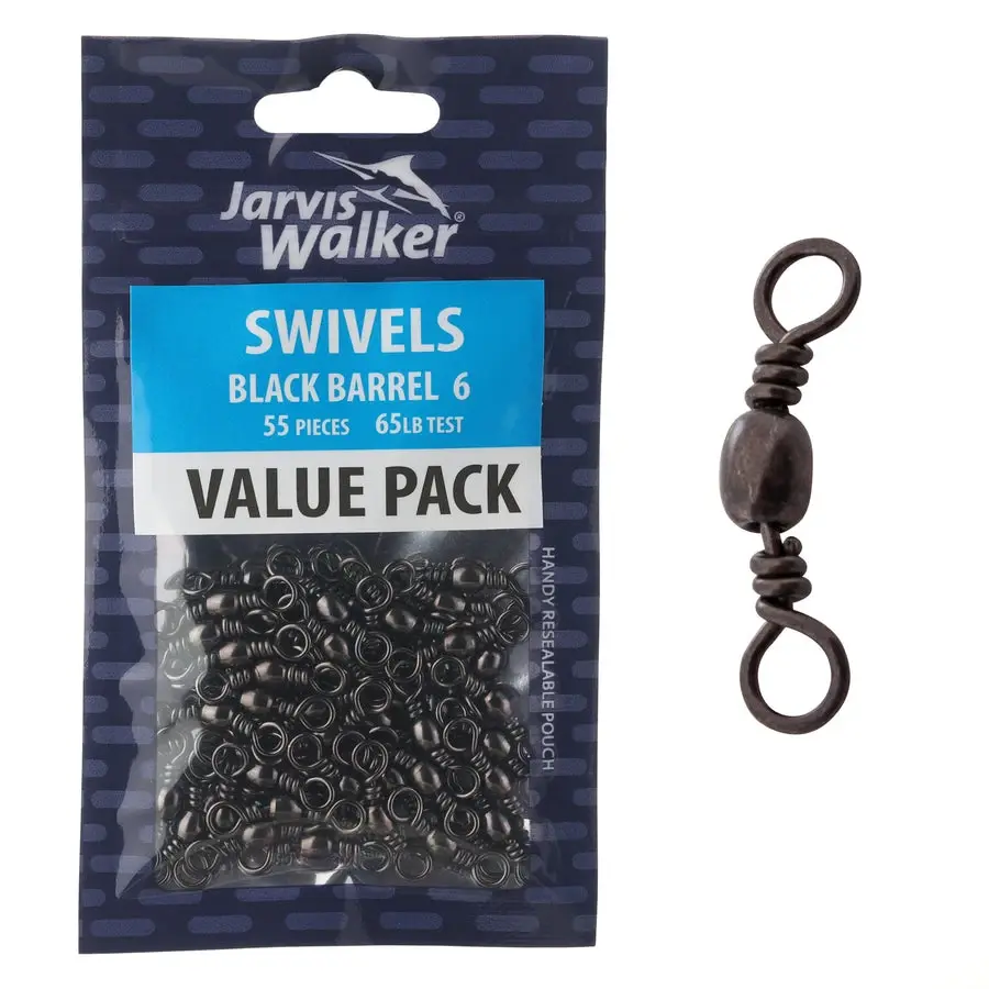 Jarvis Walker Black Barrel Swivels Value Pack – Sz 6