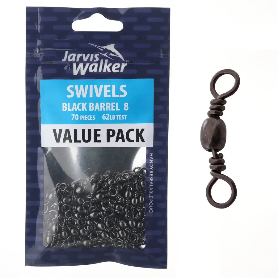 Jarvis Walker Black Barrel Swivels Value Pack – Sz 8