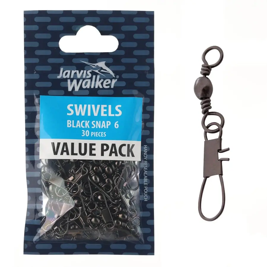 Jarvis Walker Black Snap Swivels Value Pack – Sz  6