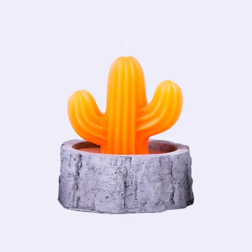 Lazy Dayz Cactus Candle in Concrete Pot – Orange