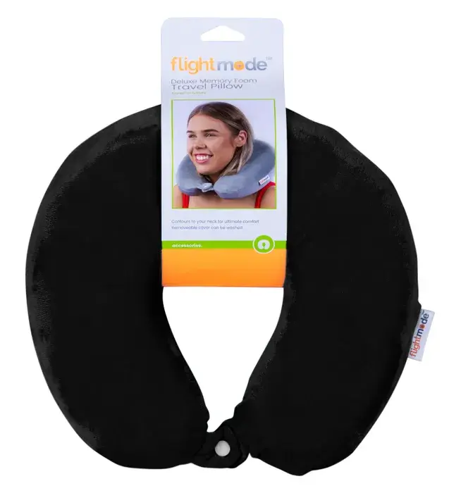 Memory Foam Travel Pillow With Clip – Black