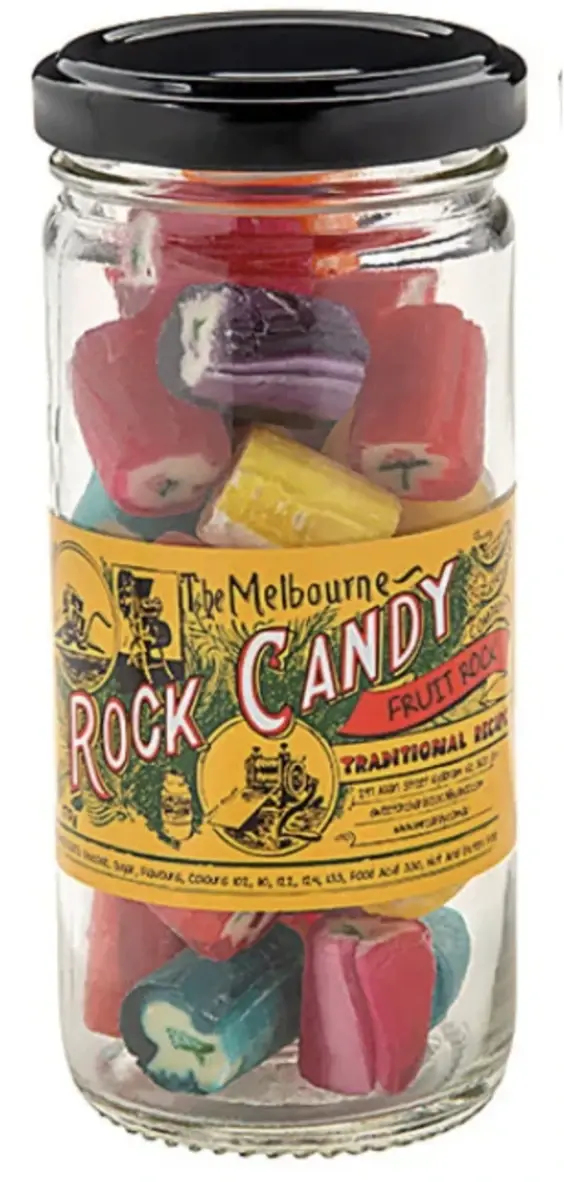 The Melbourne Rock Candy Fruit Rock Glass Jar 170g