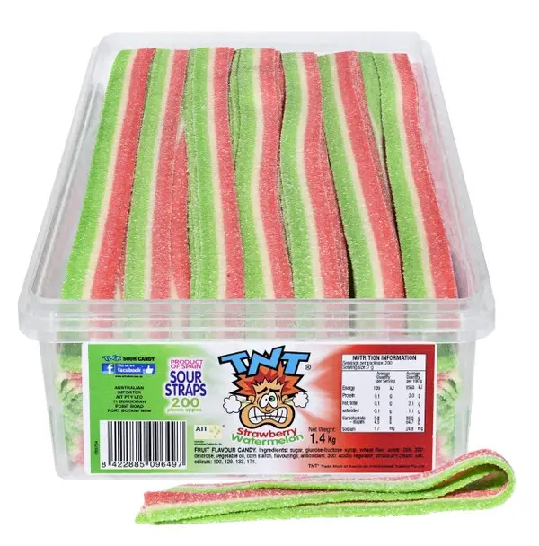 TNT Sour Straps Strawberry Watermelon 200pcs 1.4kg