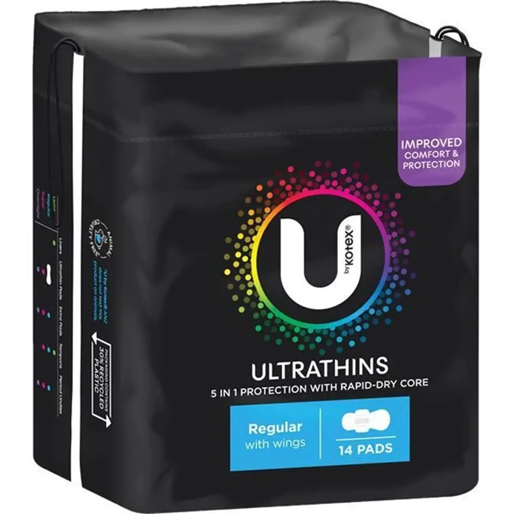 U By Kotex Ultra Thin Regular Pads with Wings 14 Pack