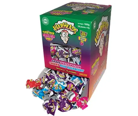 Warheads Super Sour Bubblegum Pops 100pcs