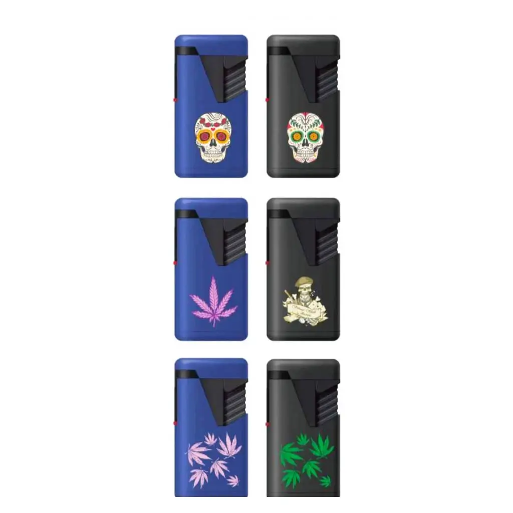 Zengaz Twin Jet Lighter – Rubberized Blue/Black with Design